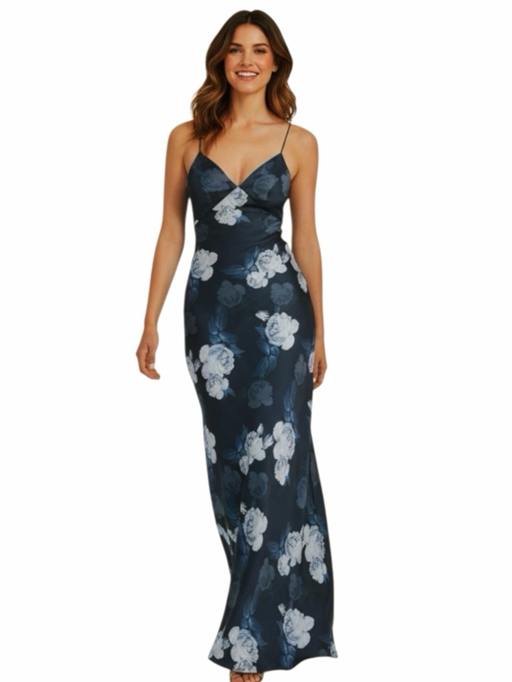 NWT SACHIN + BABI Midnight Glacial Rose Sleeveless Deep V-Neck Alta Gown Size 14